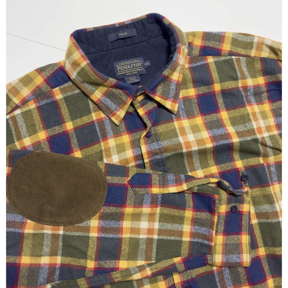 Pendleton Men's Trail Button Up Shirt Sz 2XL Plaid Umatilla Wool Elbow Patches
